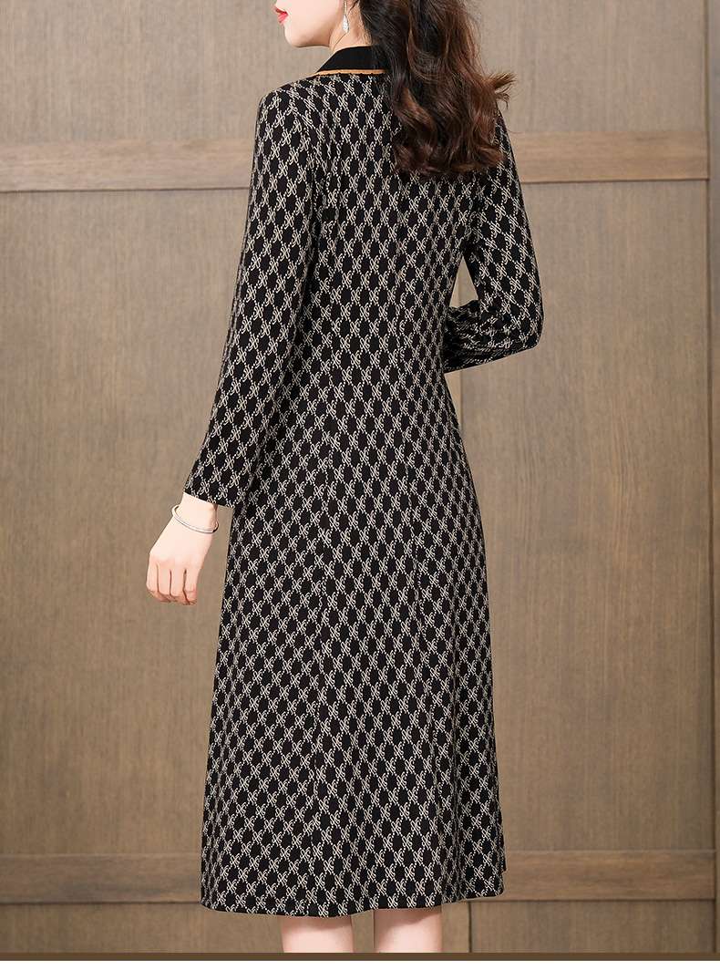 レトロ柄襟付きシャツワンピース
