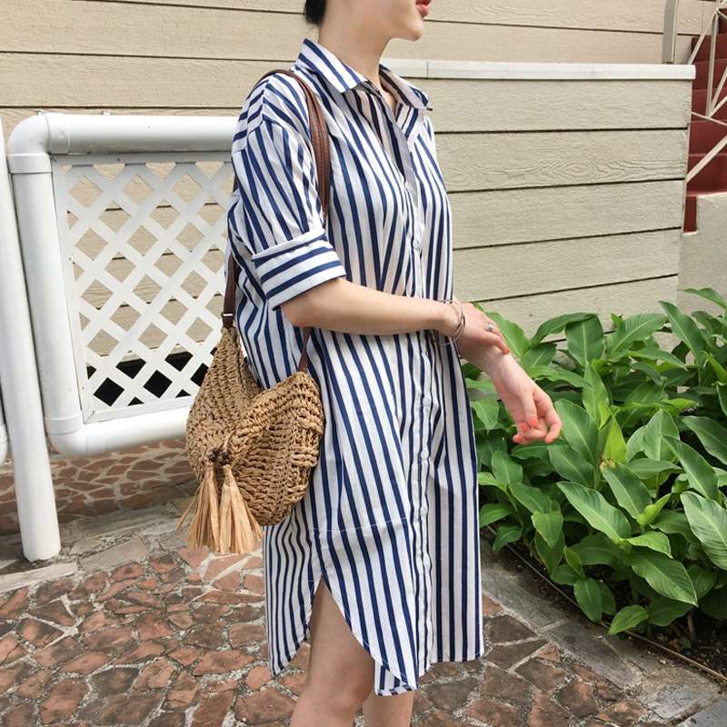 ストライプ柄シャツワンピース
