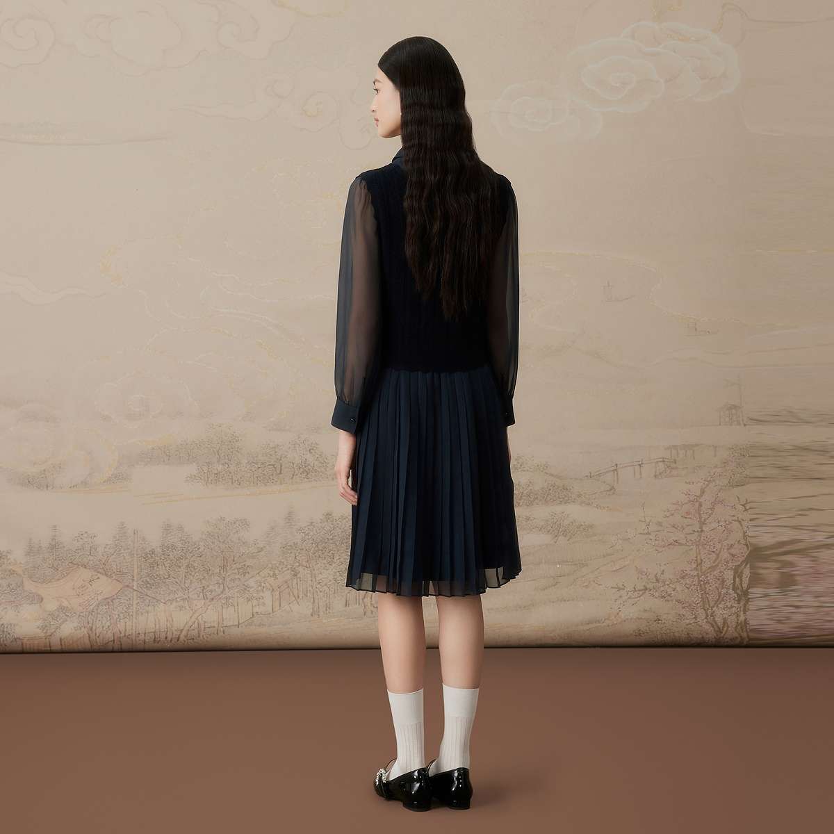 シフォンプリーツシャツワンピース
