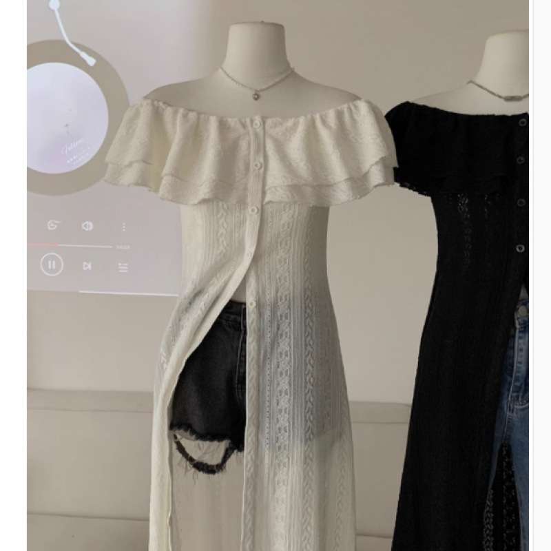 シャツワンピース オフショルダーレースワンピース