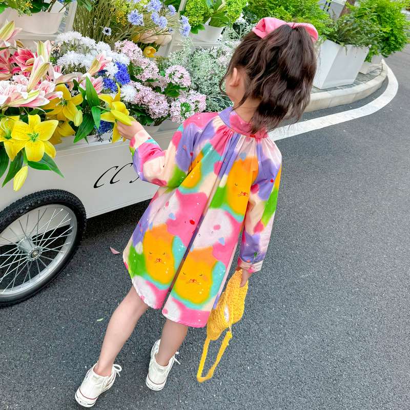 カラフル水彩画風シャツワンピース
