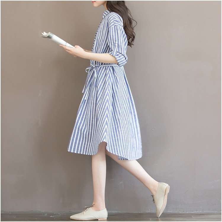 ストライプ柄シャツワンピース