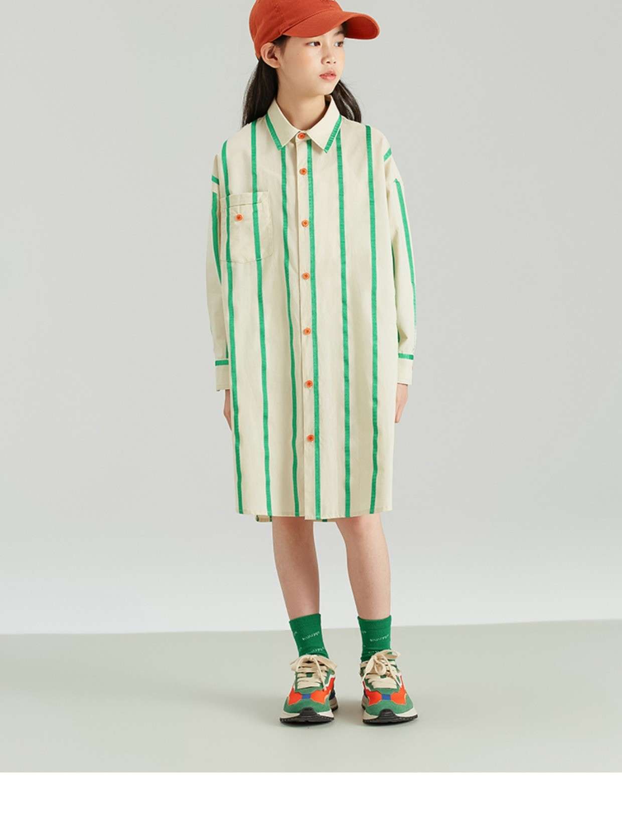 ストライプ柄シャツワンピース