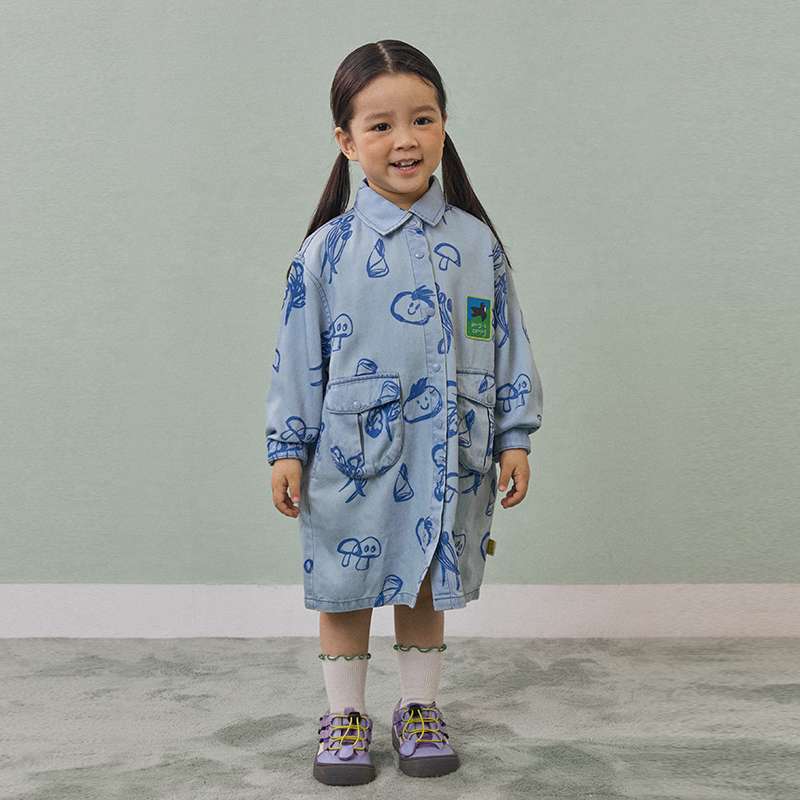 きのこ柄シャツワンピース