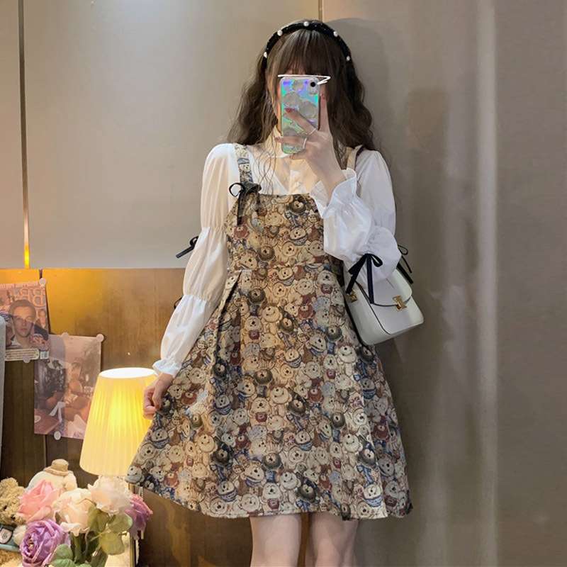 くまさんモチーフ シャツワンピース
