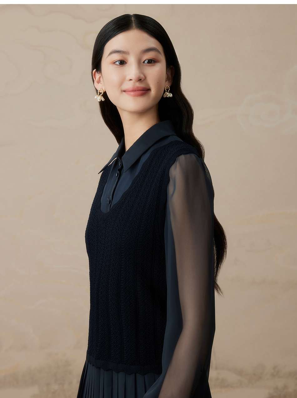 シフォンプリーツシャツワンピース