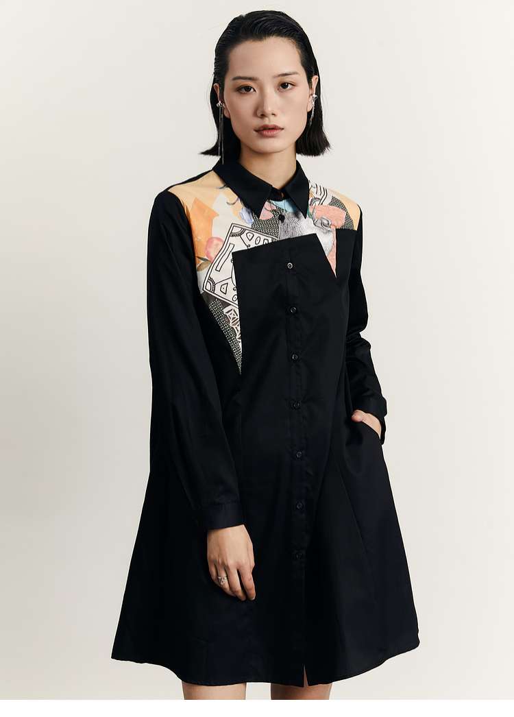 個性派デザイン襟付きシャツワンピース
