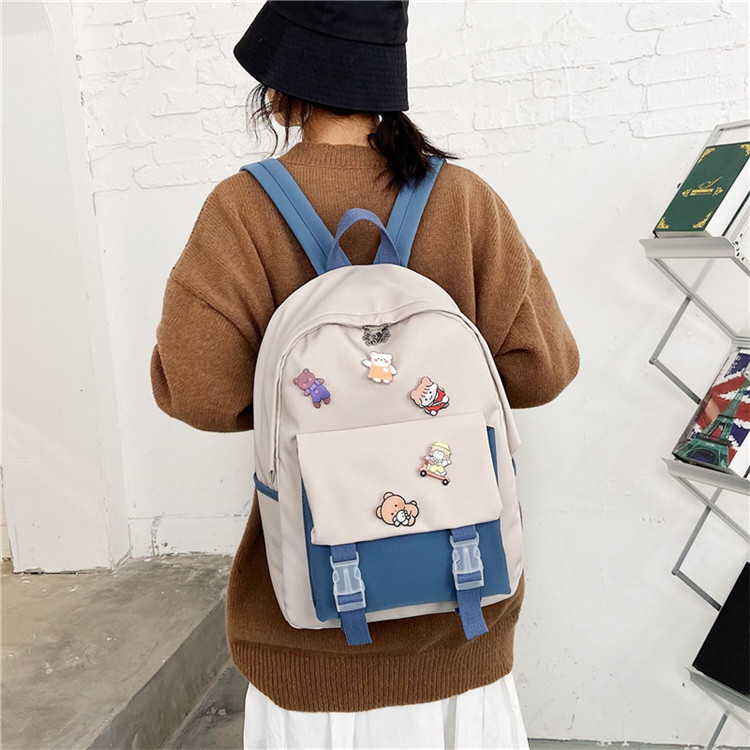 防水リュック かわいいワッペン付き防水スクールバッグ