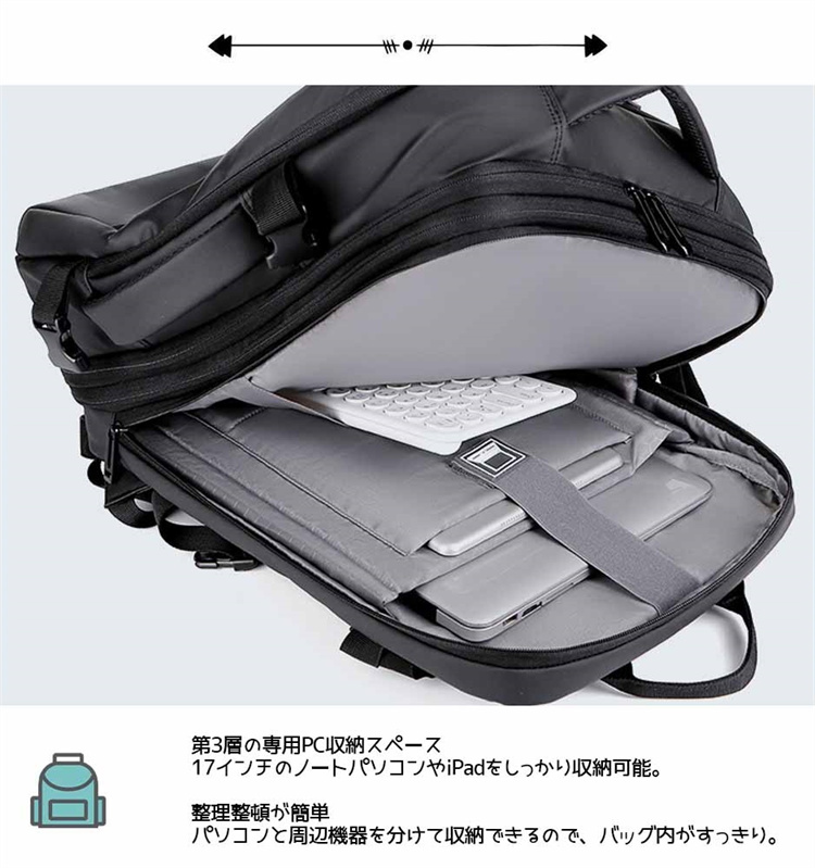 充電式防水リュック 大容量拡張型パソコン対応