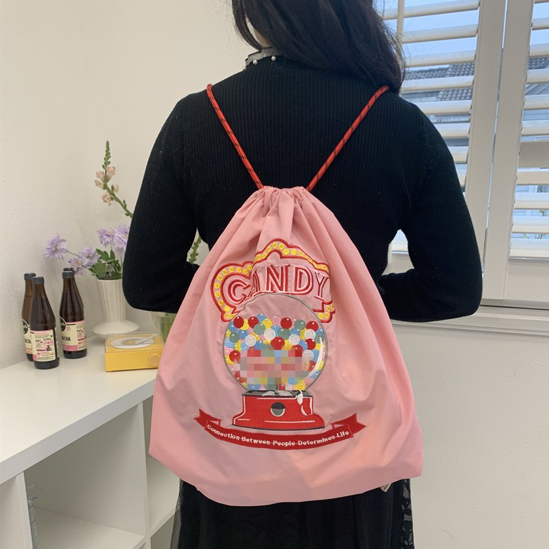 防水リュック イラスト刺繍ナップ巾着リュック