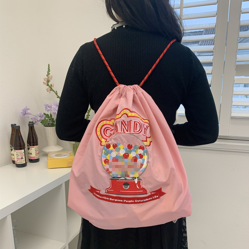 防水リュック イラスト刺繍ナップ巾着リュック