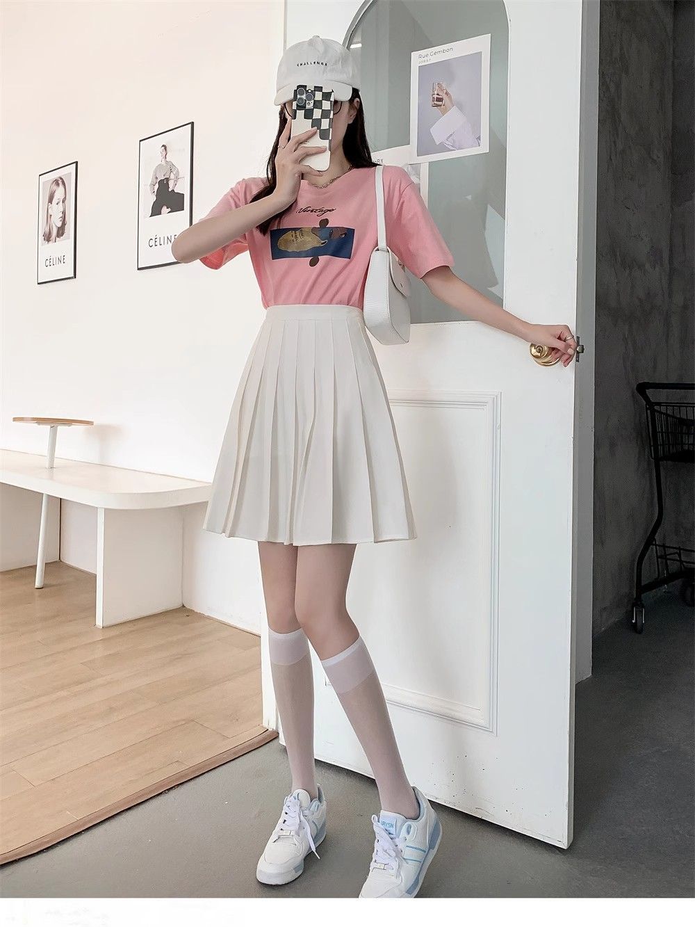 白スカート 清楚プリーツミニスカート