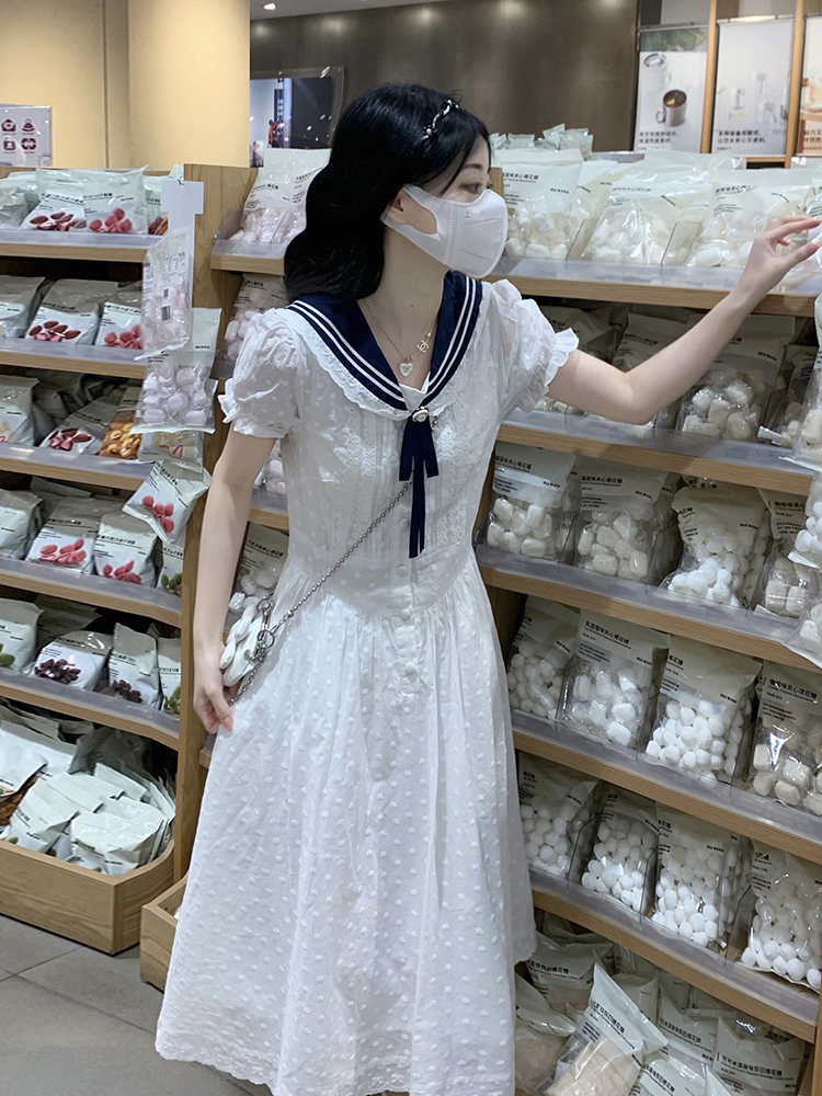 白スカート マリンセーラーフレアワンピース
