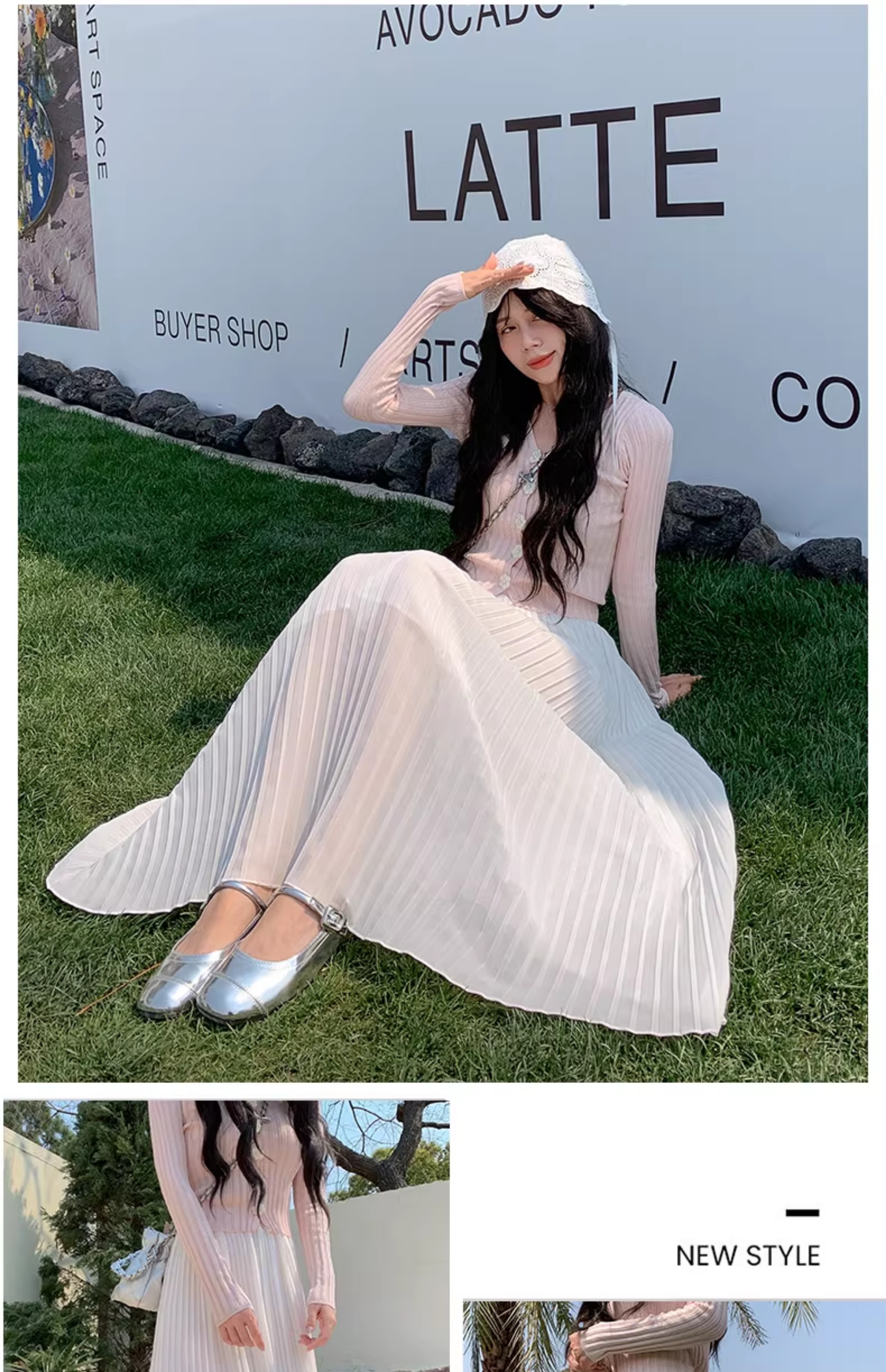 白スカート優美なロングプリーツスカート