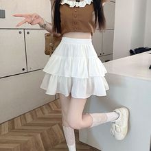 白スカート 二段フリル ハイウエストミニスカート