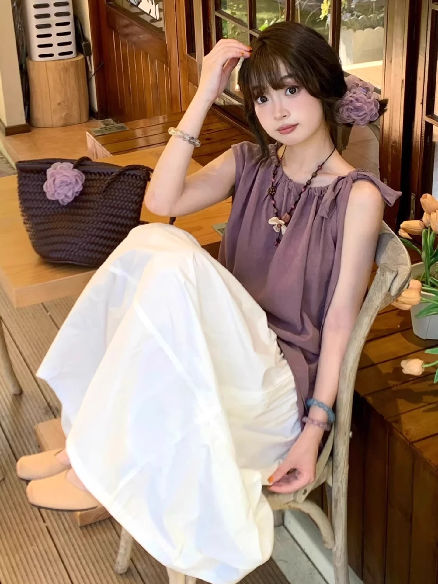 白スカート 優美なロングフレアスカート