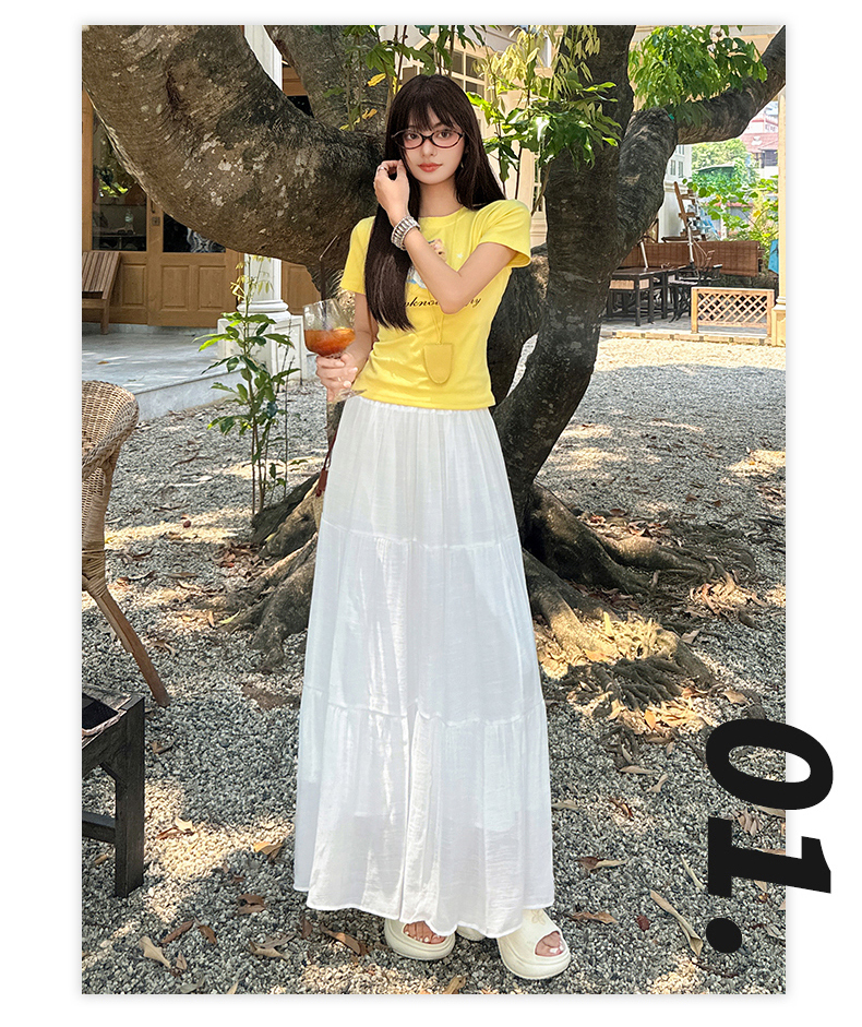 白スカート ティアードプリーツマキシスカート