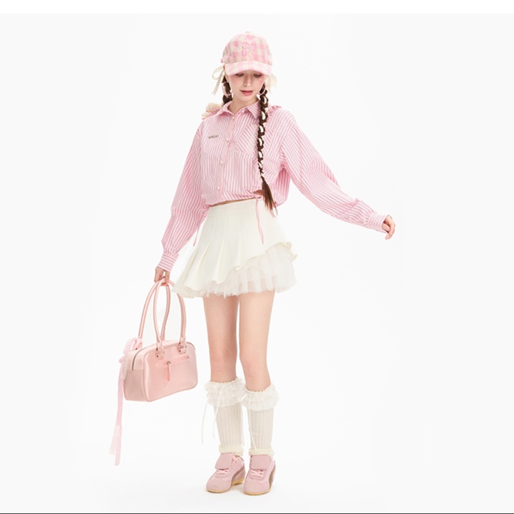 白スカート プリーツふんわりチュールレイヤードスカート