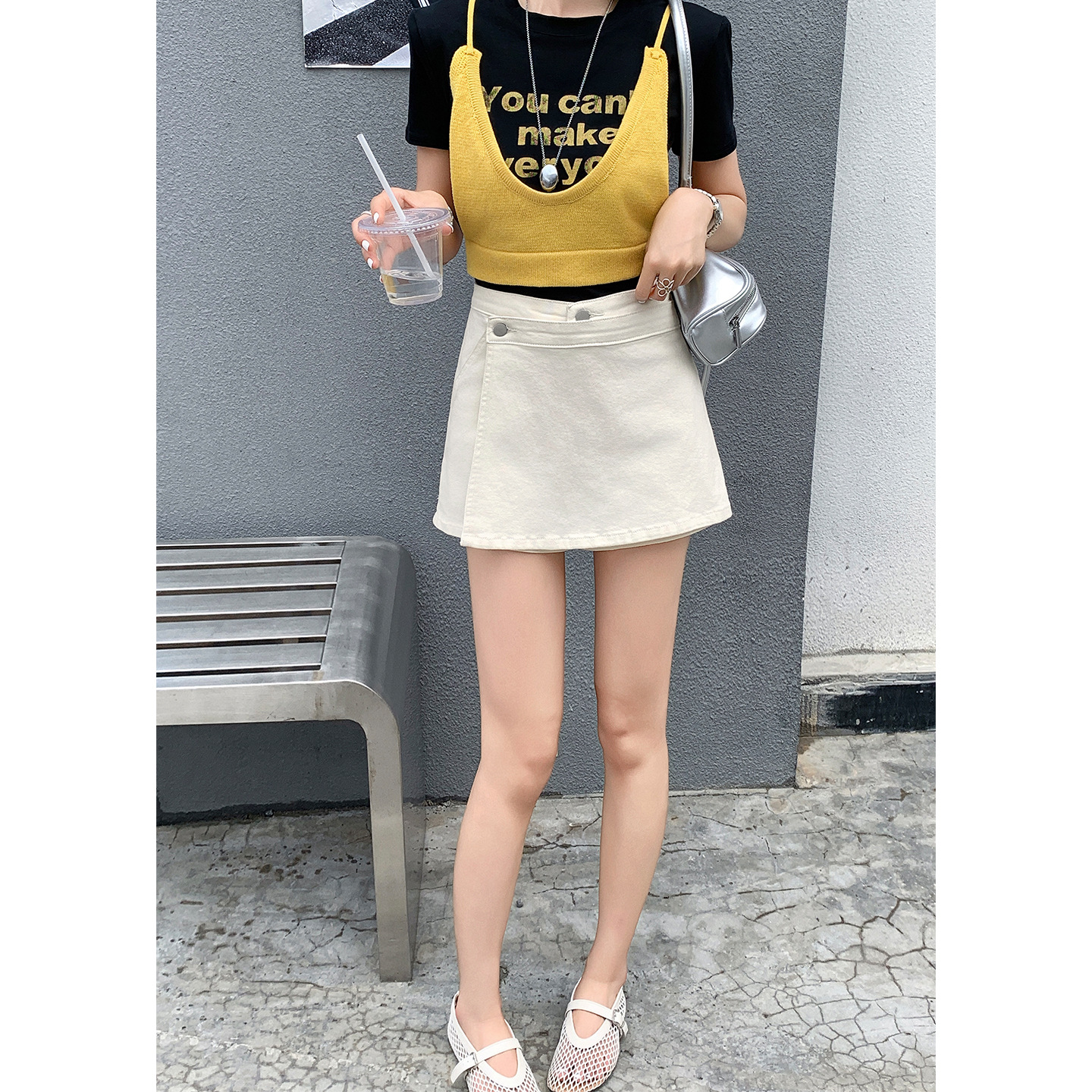 白スカート すっきりラインミニスカート