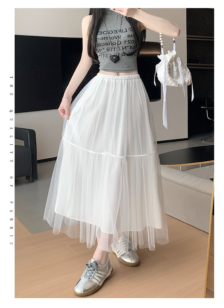 白スカート 夢見るチュールロングスカート