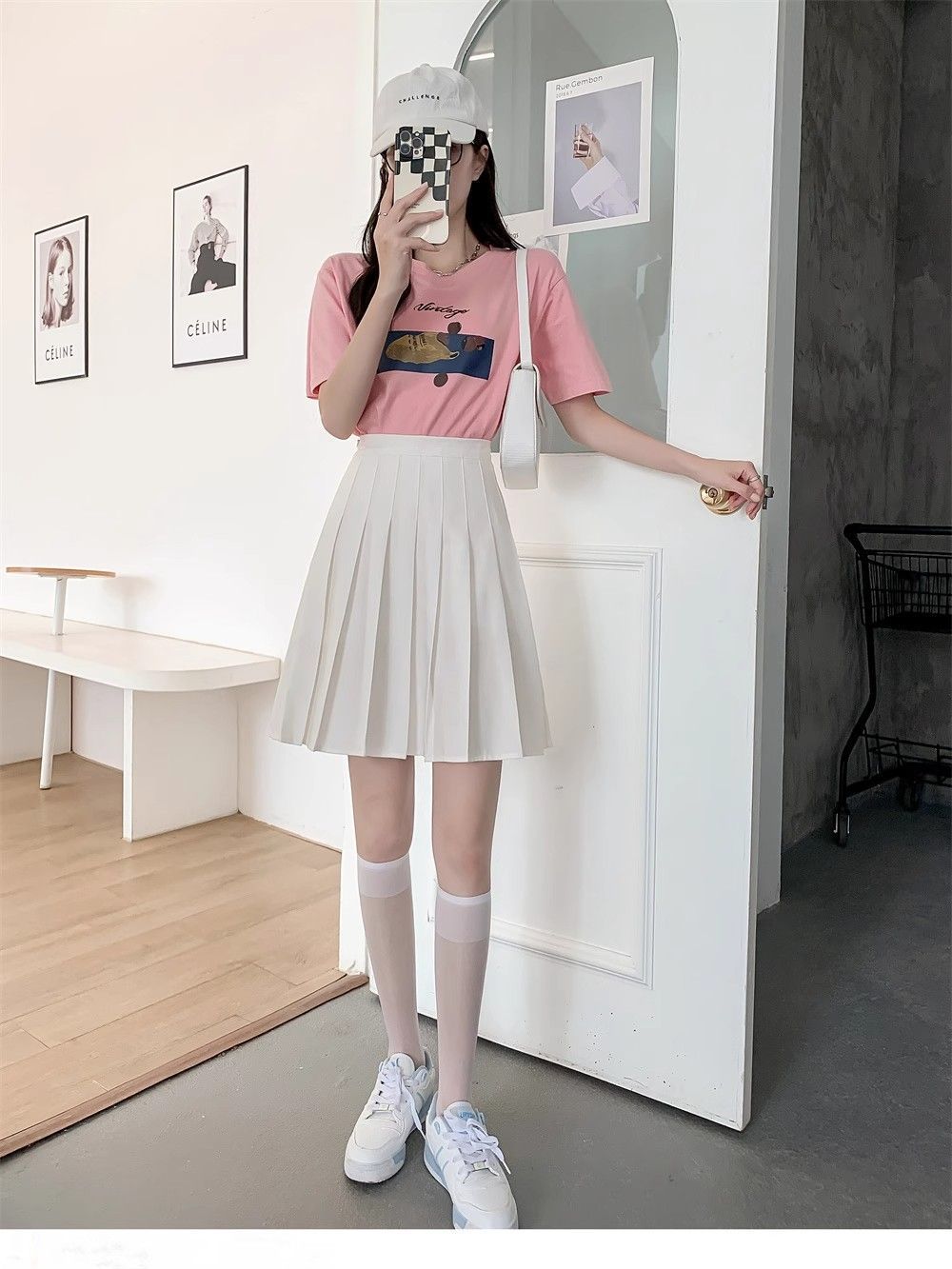白スカート 清楚プリーツミニスカート