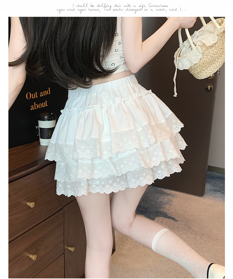 白スカート レース重ね花柄ティアードスカート