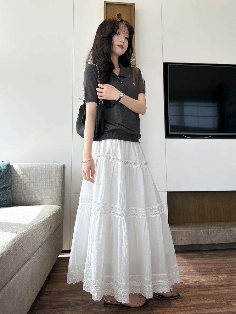 白スカート 優美レースティアードプリーツスカート