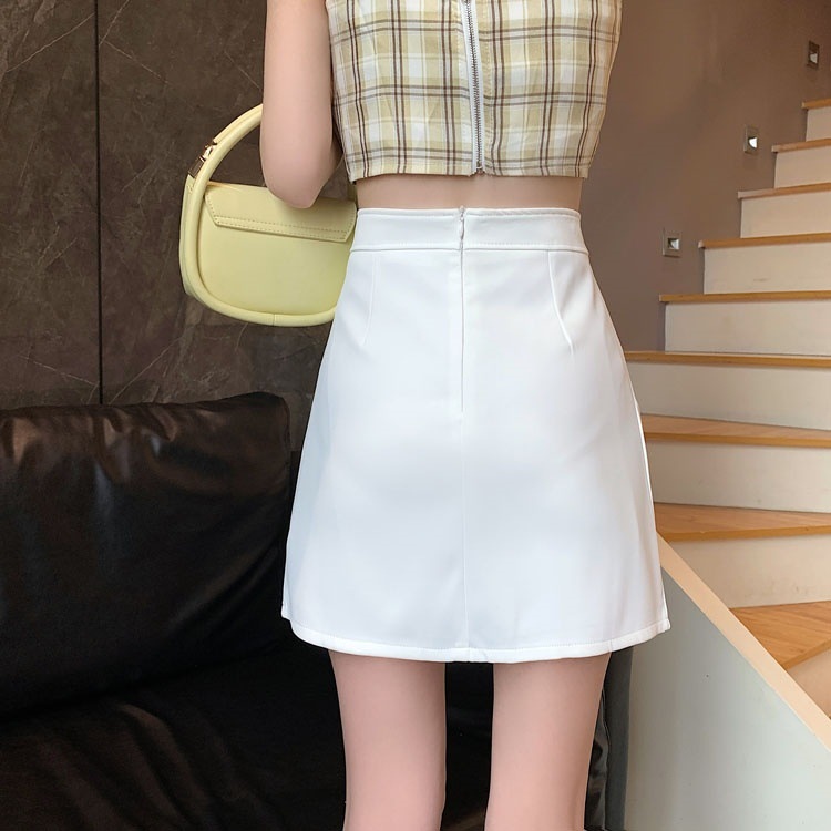 白スカート スリットデザイン台形ミニスカート