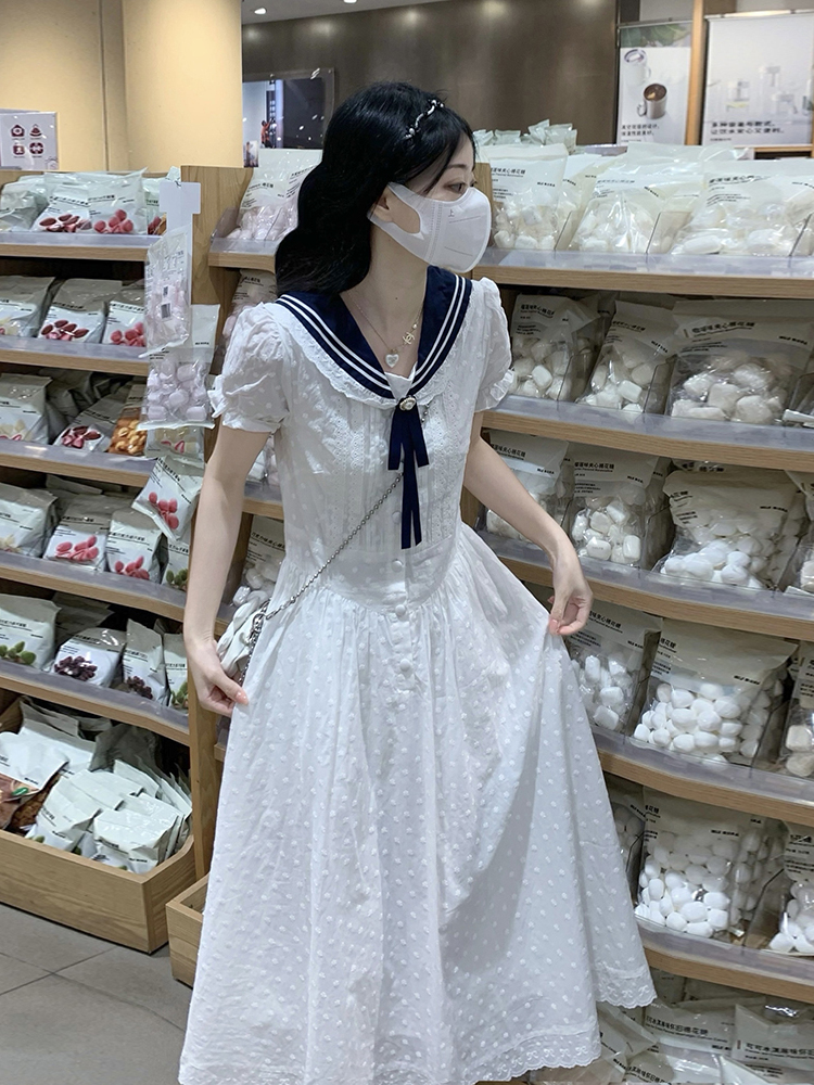 白スカート マリンセーラーフレアワンピース