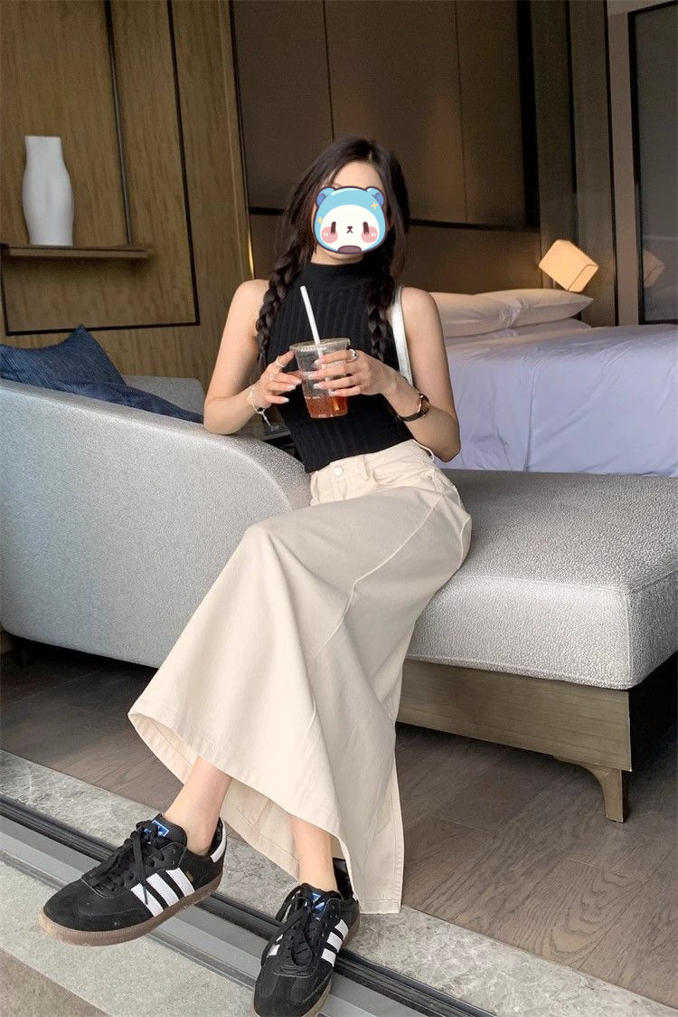 白スカート すっきりロングデニムスカート