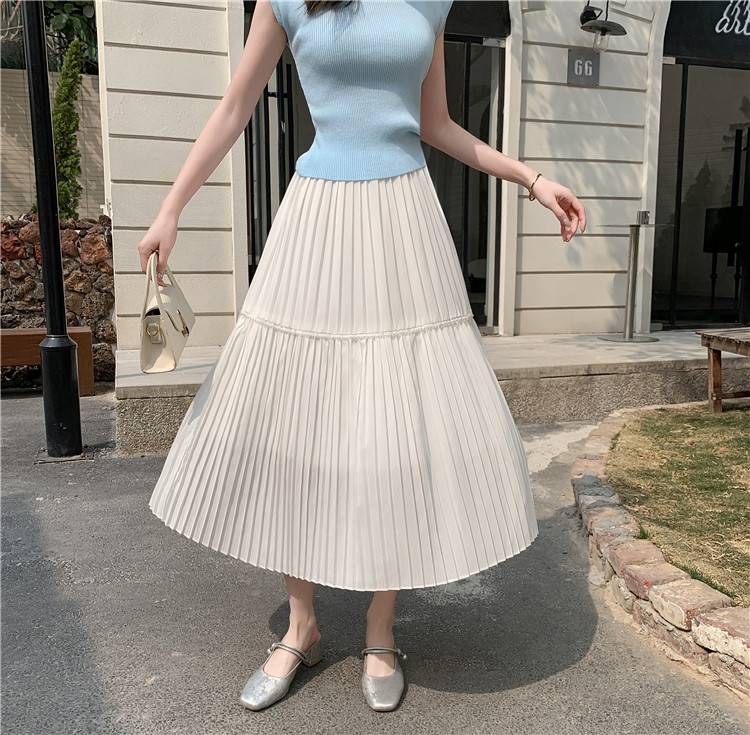 白スカート 段々切替えティアードプリーツロングスカート