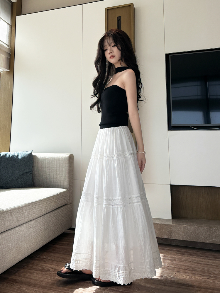 白スカート 優美レースティアードプリーツスカート