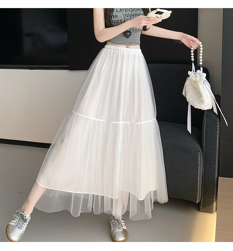 白スカート 夢見るチュールロングスカート