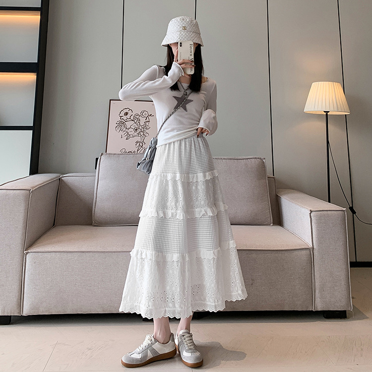 白スカート 優美な多段ティアードプリーツスカート