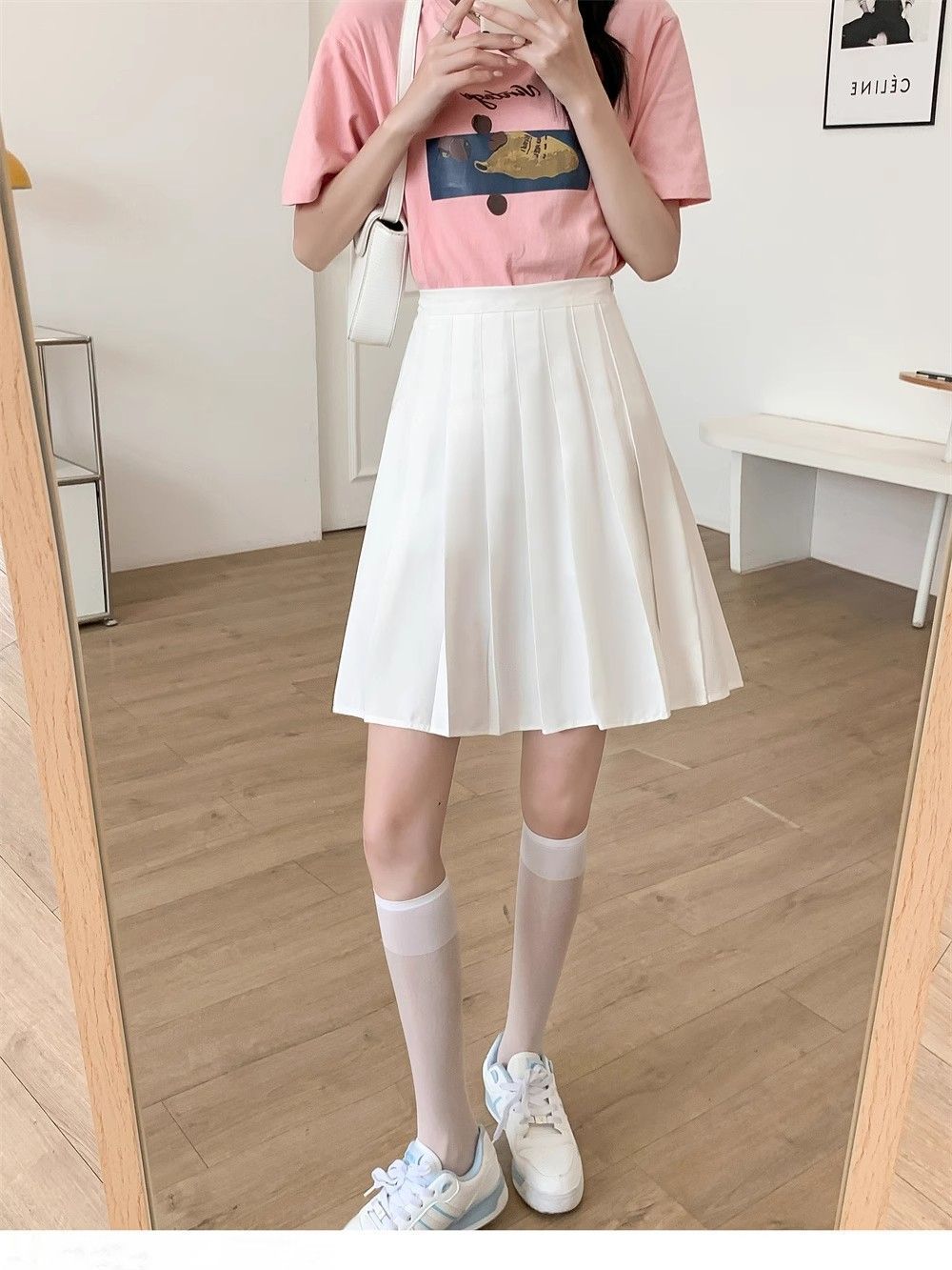 白スカート 清楚プリーツミニスカート