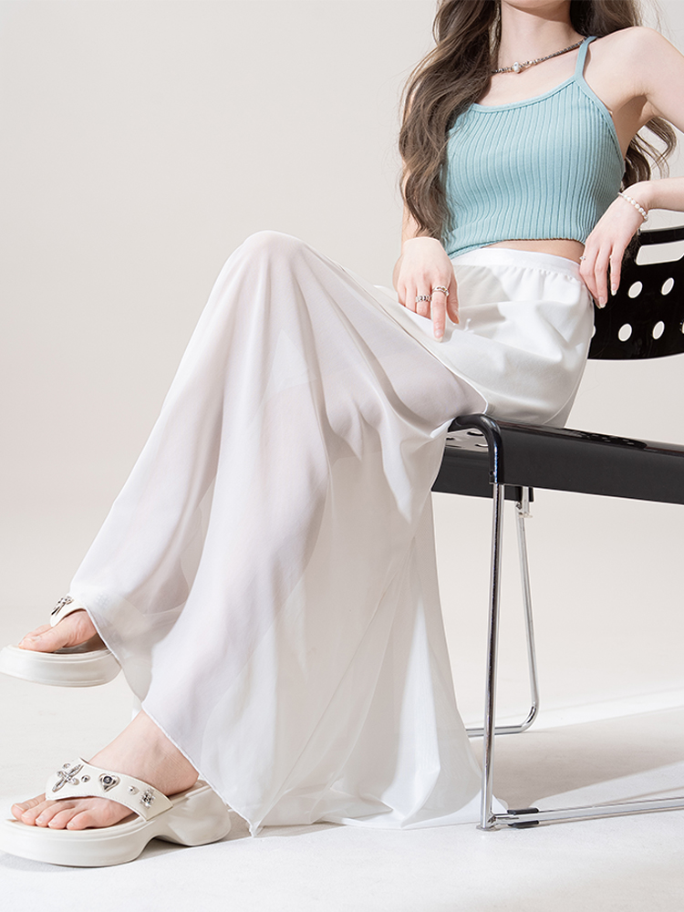 白スカート 優美な二段重ねロングスカート