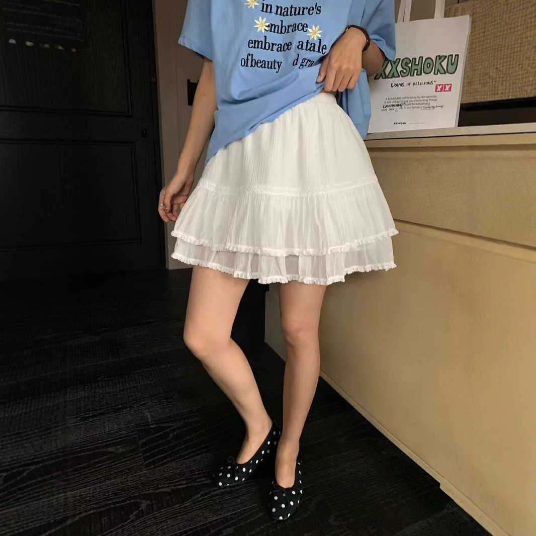 白スカート ふんわり二段フリルミニスカート