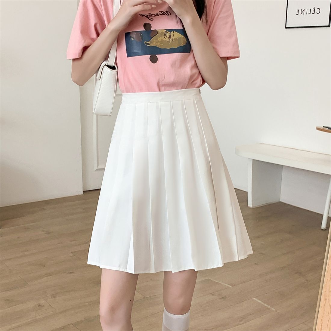 白スカート 清楚プリーツミニスカート