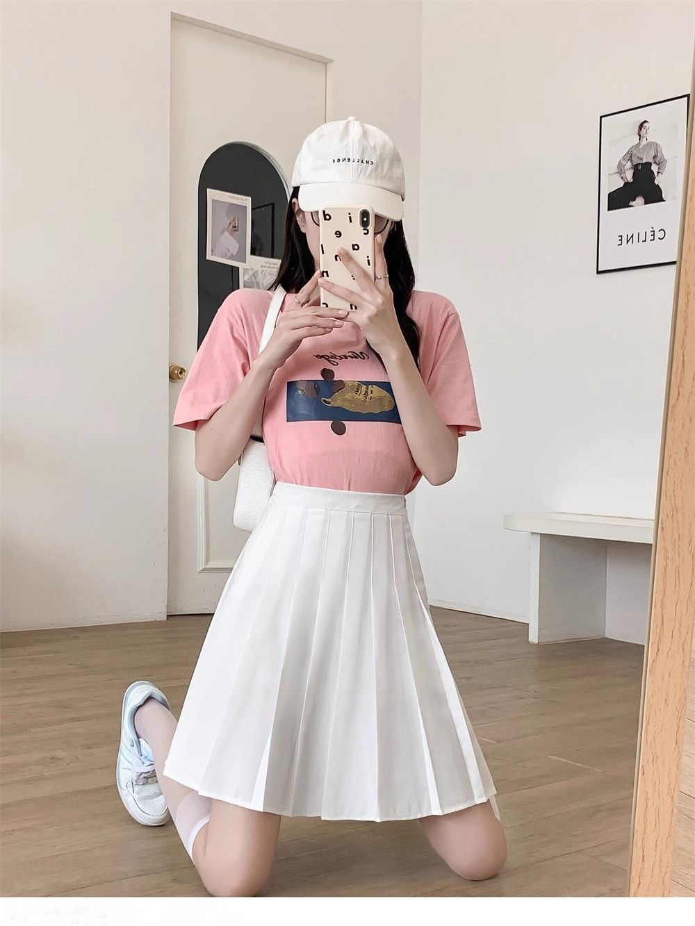 白スカート 清楚プリーツミニスカート