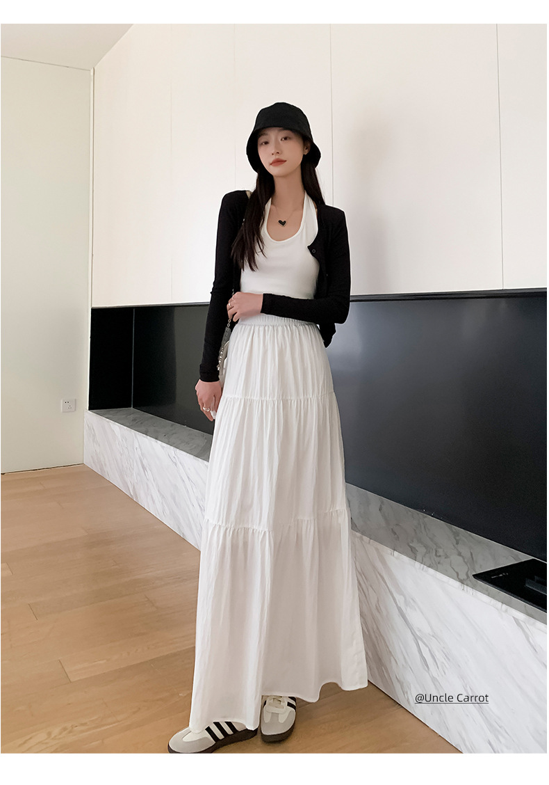 白スカート 優美な揺れ感ティアードマキシスカート