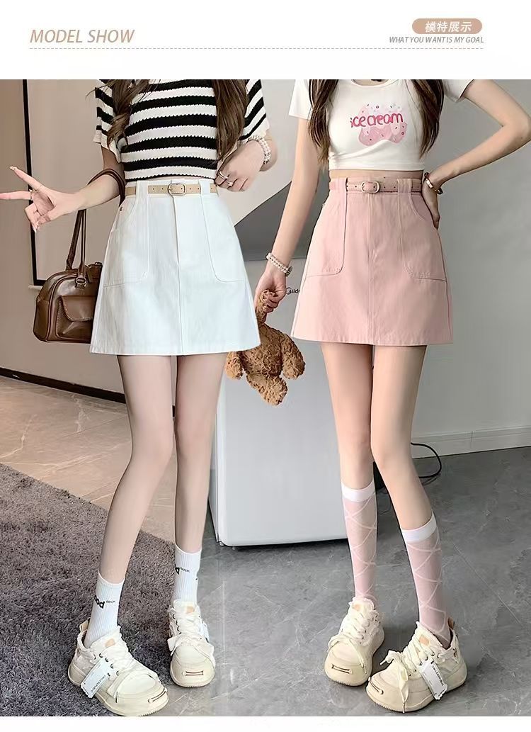 白スカート 台形シルエット ポケット付きミニスカート