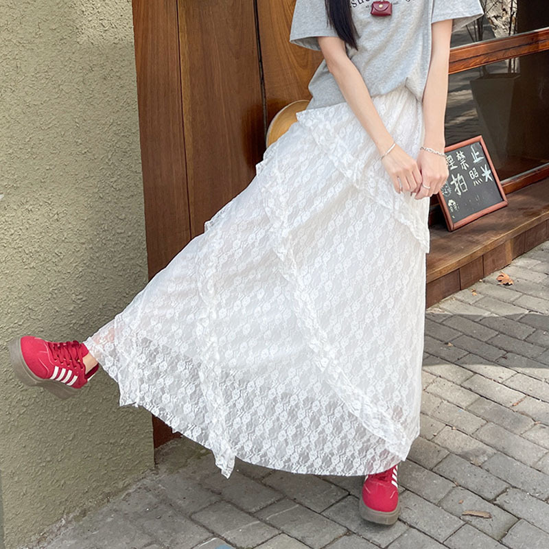 白スカート シフォン重ね二段フリルスカート フレア|白スカート