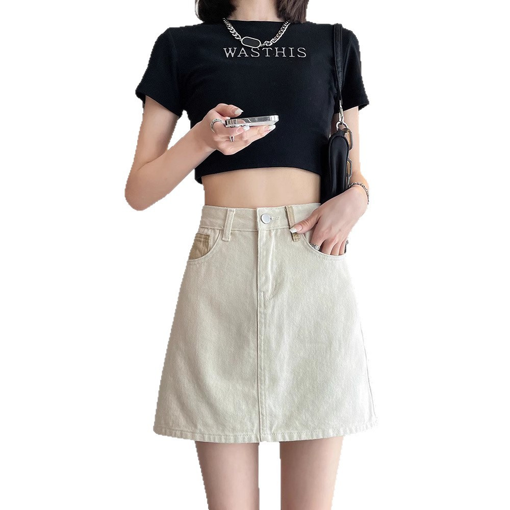 白スカート ポケットデザイン台形ミニスカート