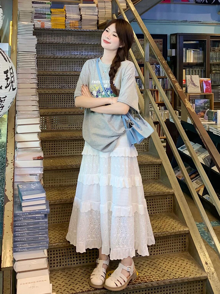 白スカート ロマンティカル フリル重ね スカート