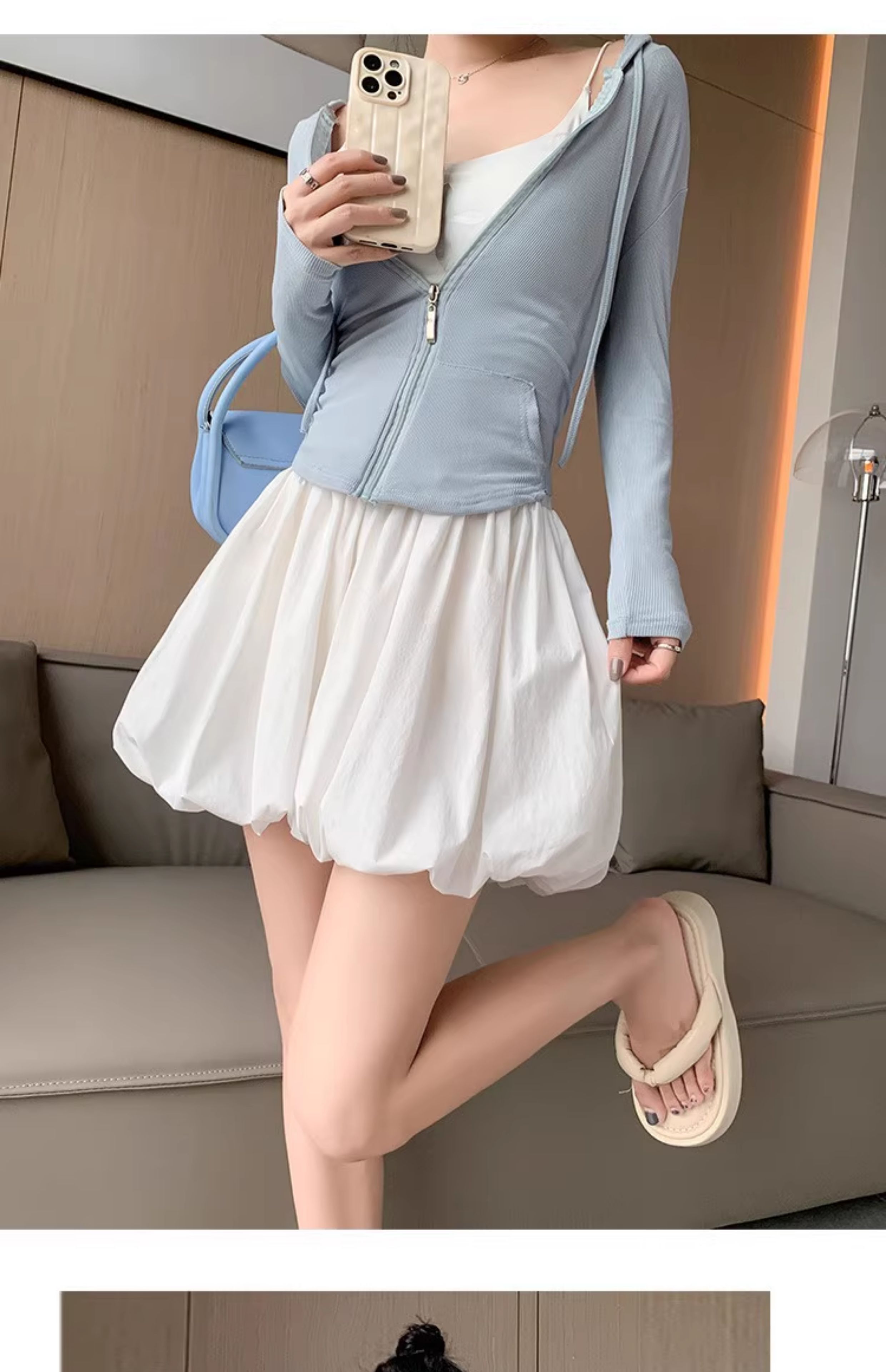 白スカート ふんわりバルーンミニスカート