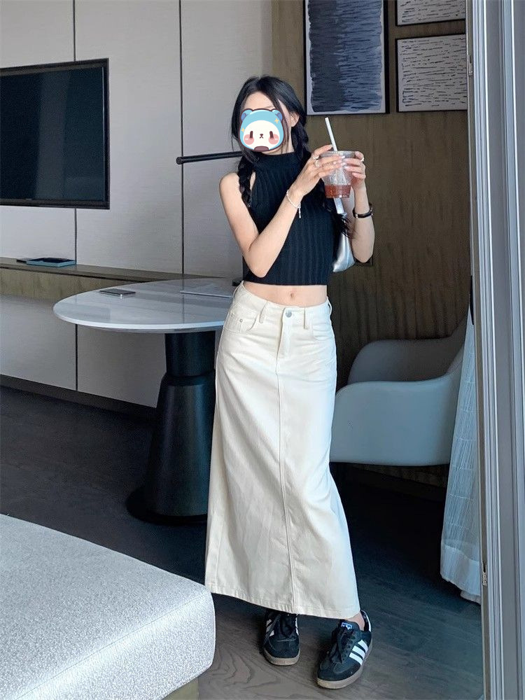 白スカート すっきりシルエットマキシスカート