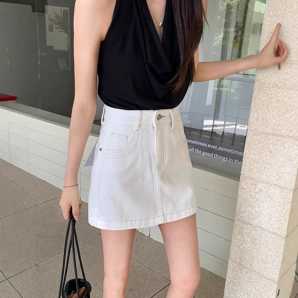 白スカート シンプル台形ミニスカート