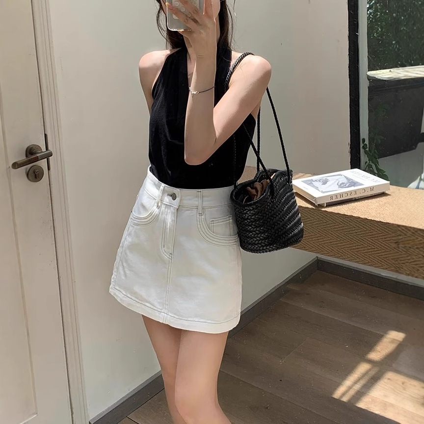 白スカート シンプル台形ミニスカート