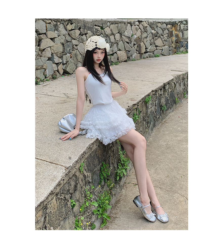 白スカート フリル重ねふんわりスカート