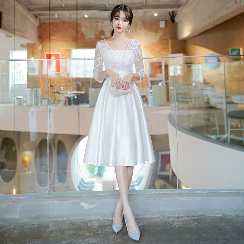 白スカート 優美レース切替ミディスカート